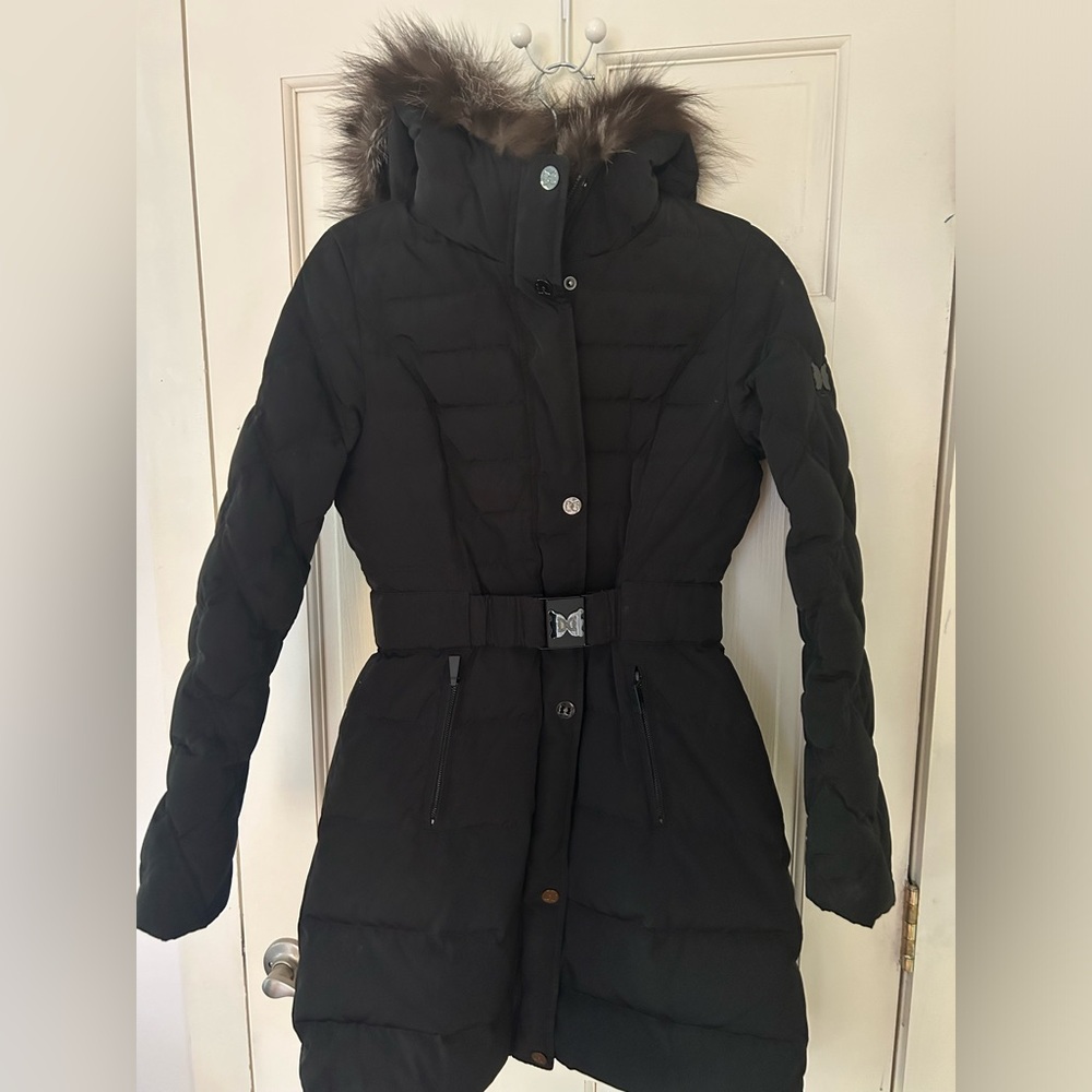 Dawn Levy down coat with fur hood
